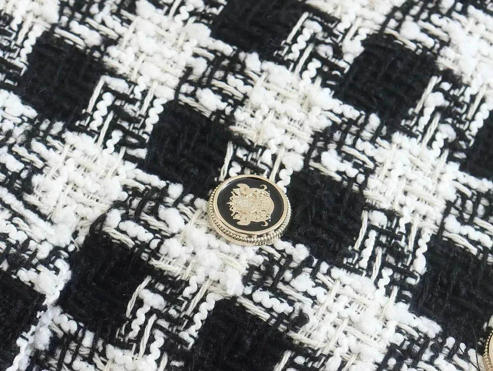 Lapel Long Sleeve Double Breasted Houndstooth Coat Top For Women - EX-STOCK Canada