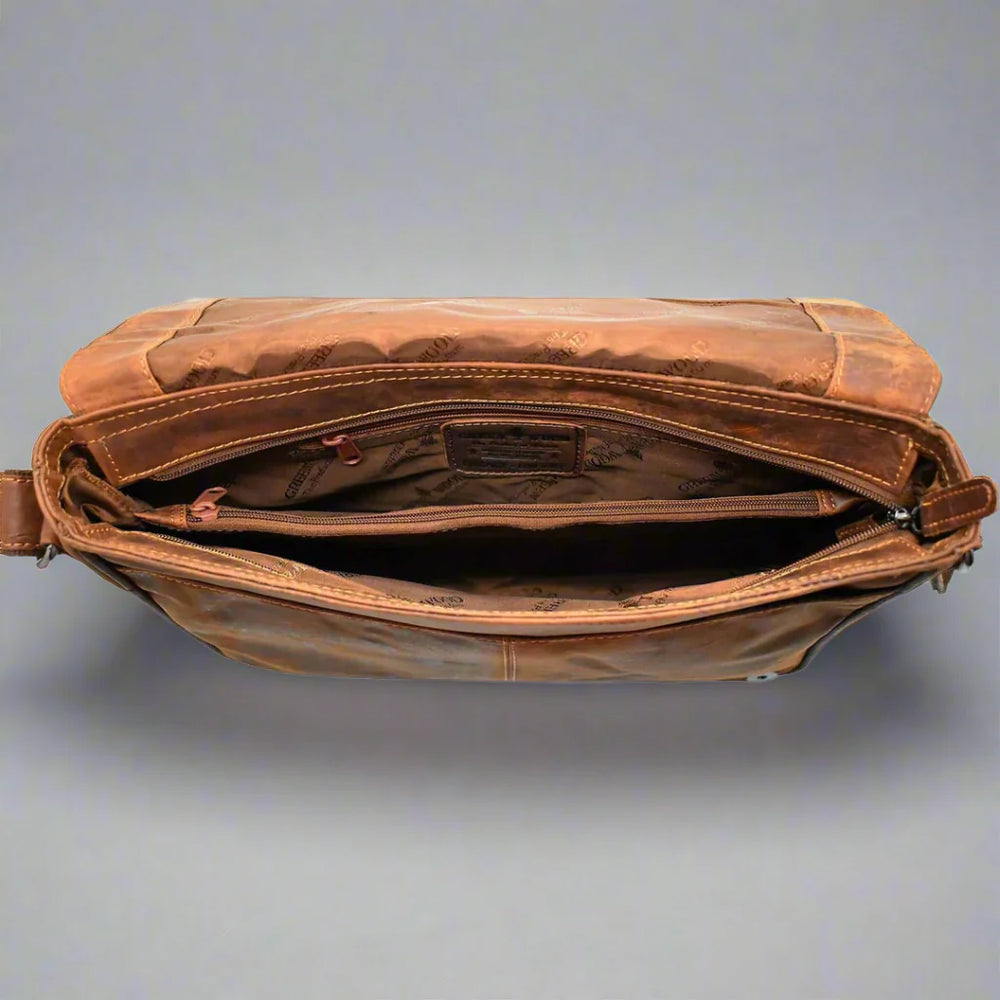 Sac pour ordinateur portable en cuir Greenwood. Sac messenger en cuir ciré de qualité supérieureEX-STOCK Canada