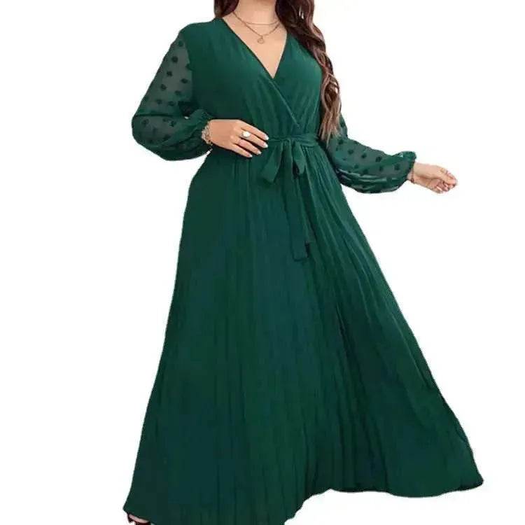 Large Size Solid Color Elastic Waist flared Abaya Dress for Turkey Middle East Women - EX-STOCK Canada