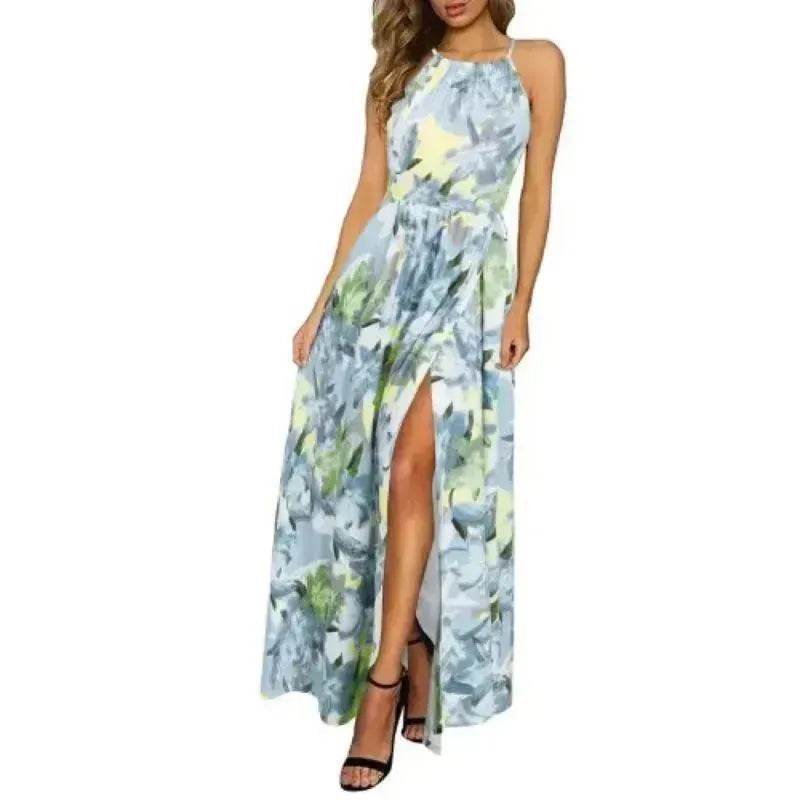 Beach Dress - Leisure Beach Sleeveless Halter Strap Printing Dress - EX-STOCK Canada