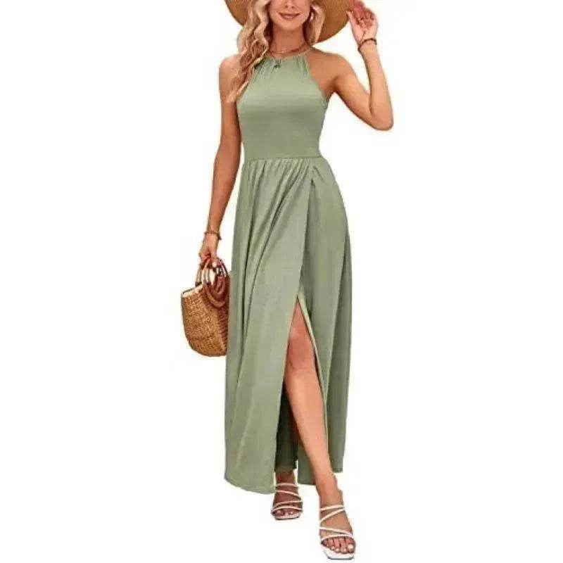 Beach Dress - Leisure Beach Sleeveless Halter Strap Printing Dress - EX-STOCK Canada