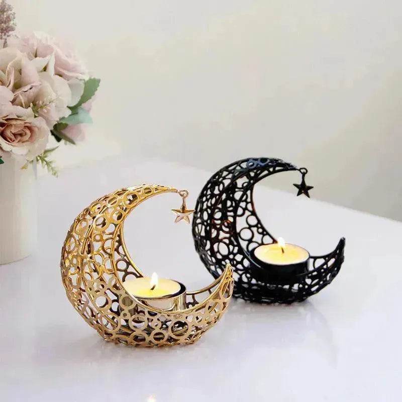 Light Luxury Crescent Moon Star Moon Black Gold Metal Candle Holder Modern Romantic Wedding Christmas Candle Cup Home Decor - EX-STOCK Canada