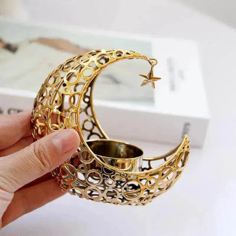 Light Luxury Crescent Moon Star Moon Black Gold Metal Candle Holder Modern Romantic Wedding Christmas Candle Cup Home Decor - EX-STOCK Canada