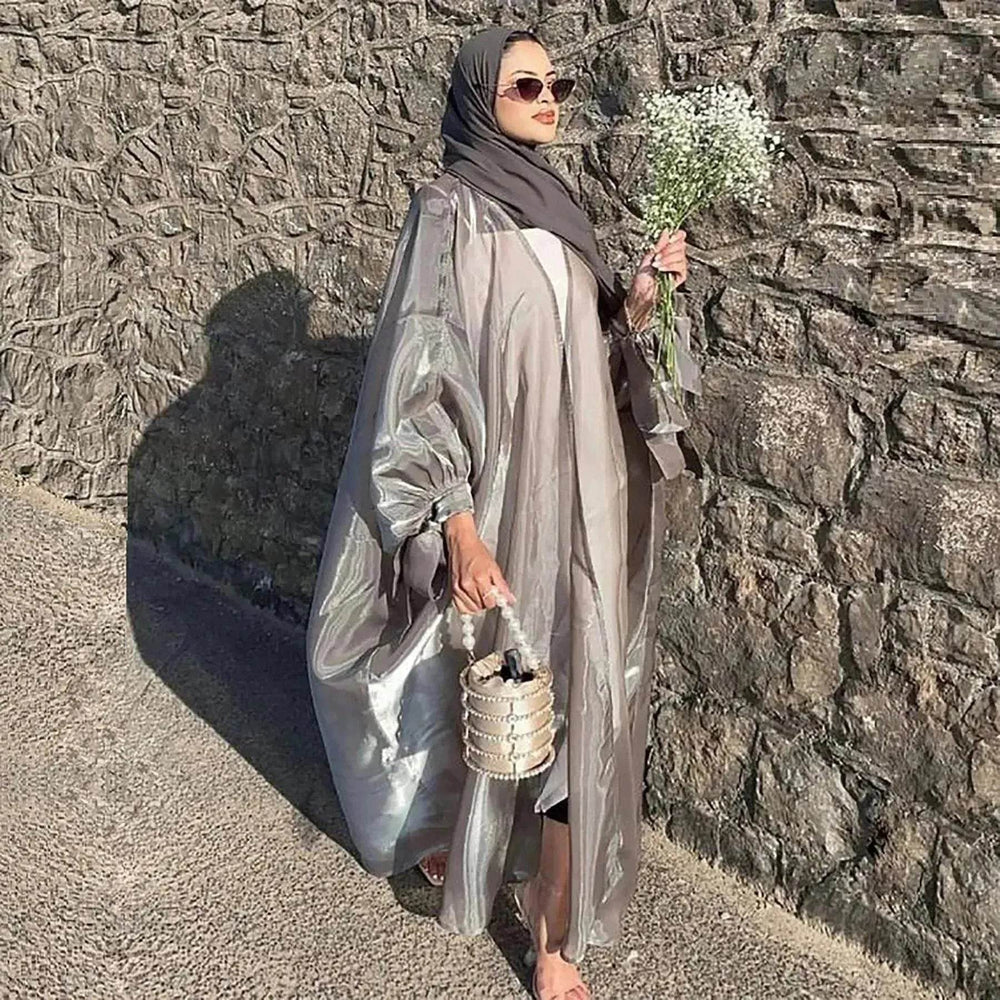 Lily Satin Cardigan Lace-up Bow Robe Abaya Dress for Arab Dubai Turkey Middle East Women - EX-STOCK Canada