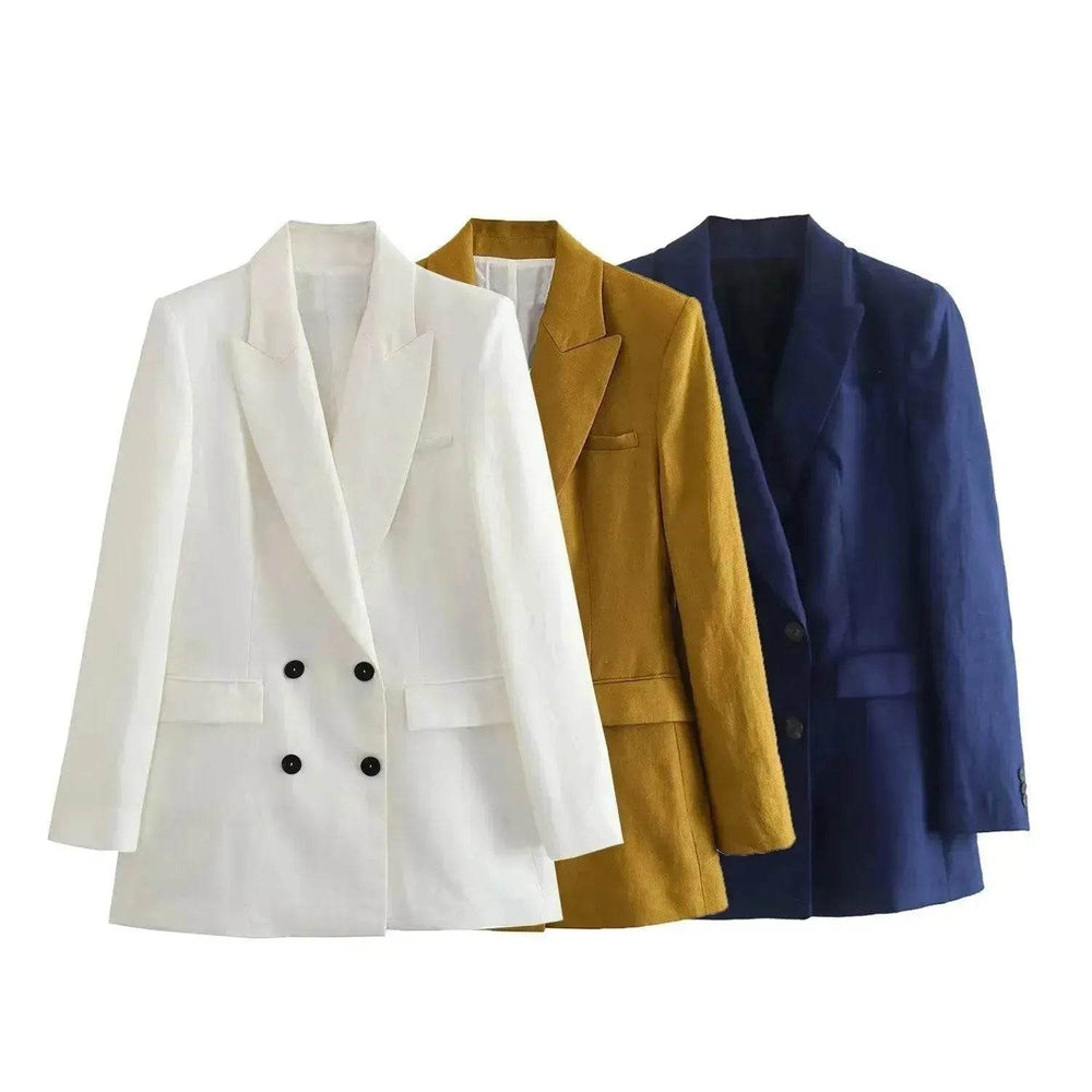Linen Double Breasted Blazer Vest Straight-leg 3pcs Office Business Formal Pants Suit women - EX-STOCK Canada