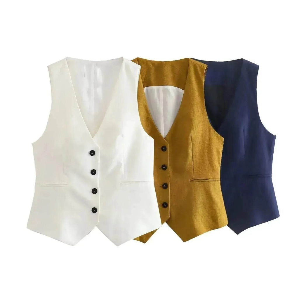 Linen Double Breasted Blazer Vest Straight-leg 3pcs Office Business Formal Pants Suit women - EX-STOCK Canada