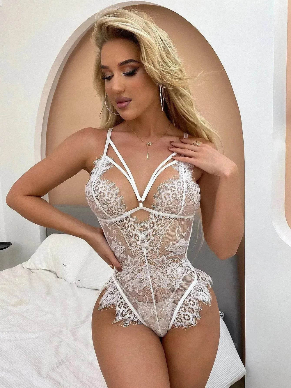 Lingerie Jumpsuit Lace Lingerie White Perspective Lingerie Backless - EX-STOCK Canada