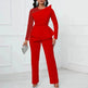 Long Sleeve Mesh Splicing Beads Banquet Plus Size Jumpsuit - EX-STOCK Canada