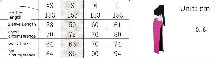 Long Sleeve Rose Red Color Matching Beaded Flower One-shoulder Dress - EX-STOCK Canada