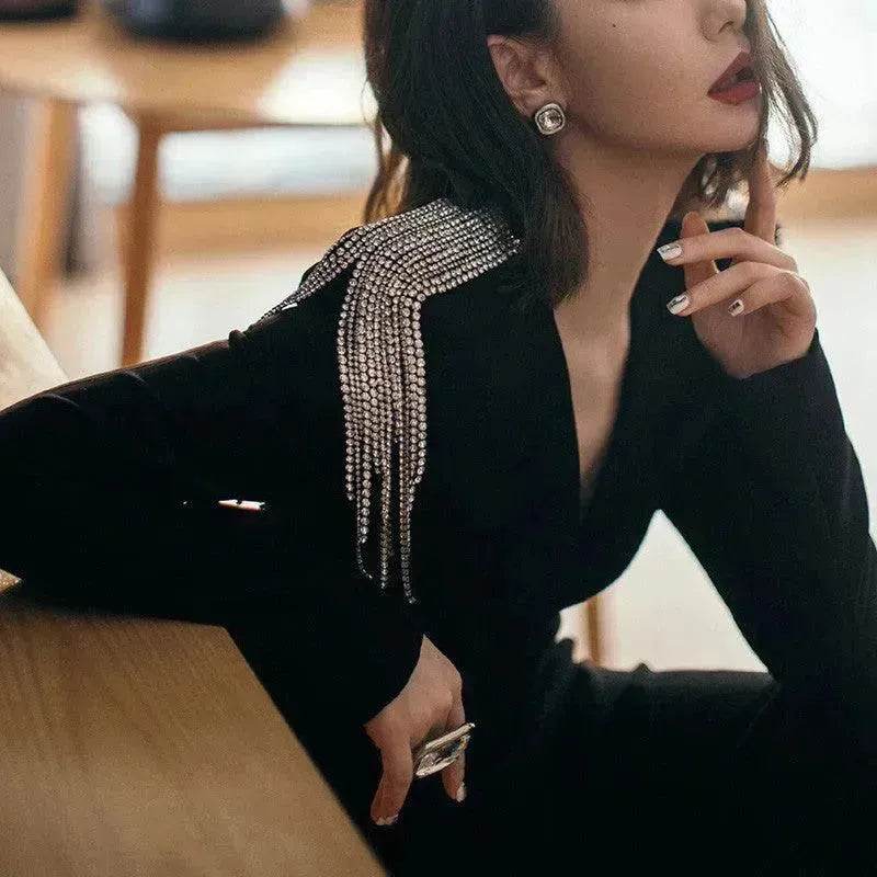 Long Sleeve Slimming Black Evening Dress - EX-STOCK Canada