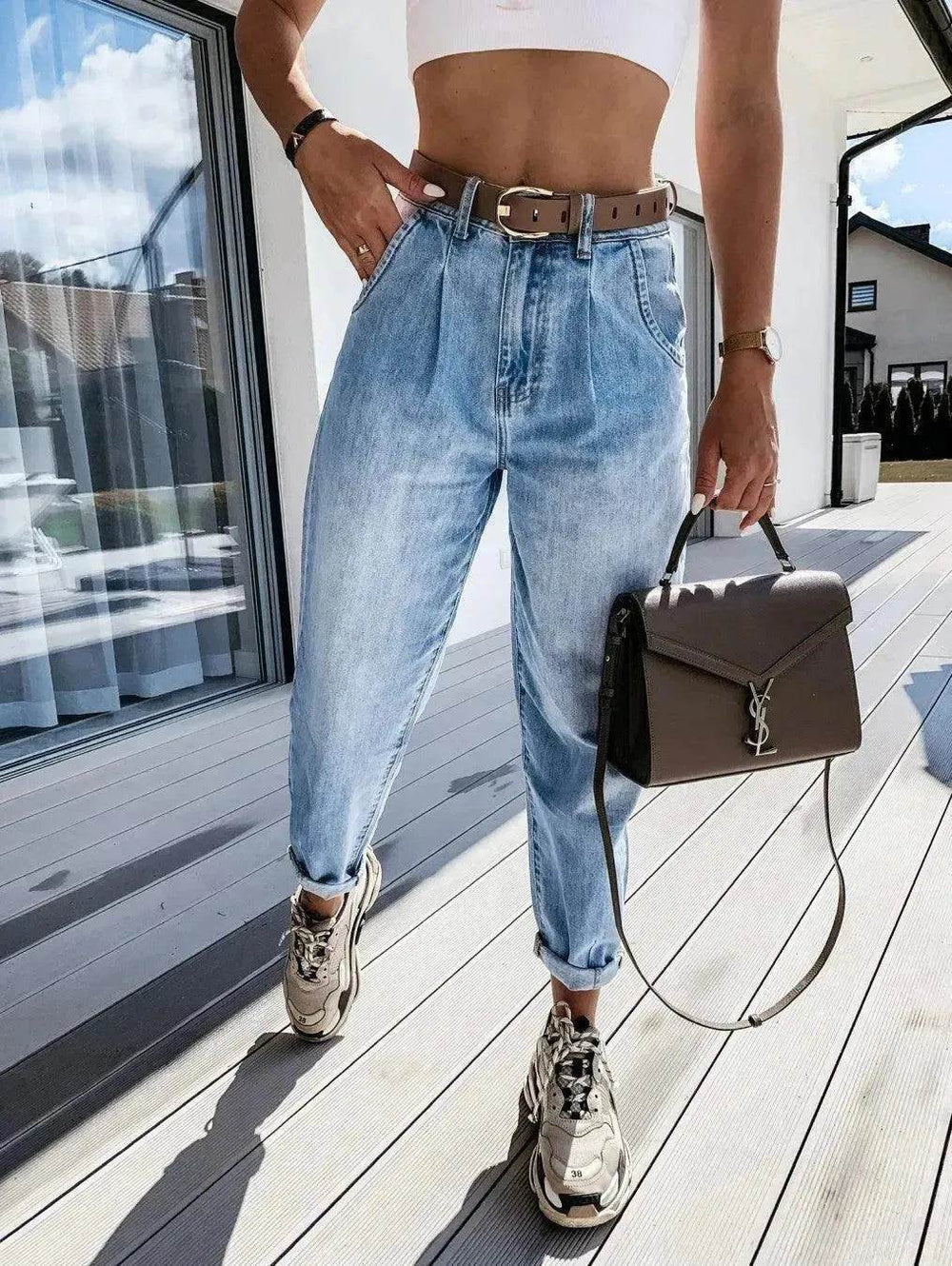 Loose High Waist Washed Daddy Pants Denim Trousers Women - EX-STOCK Canada