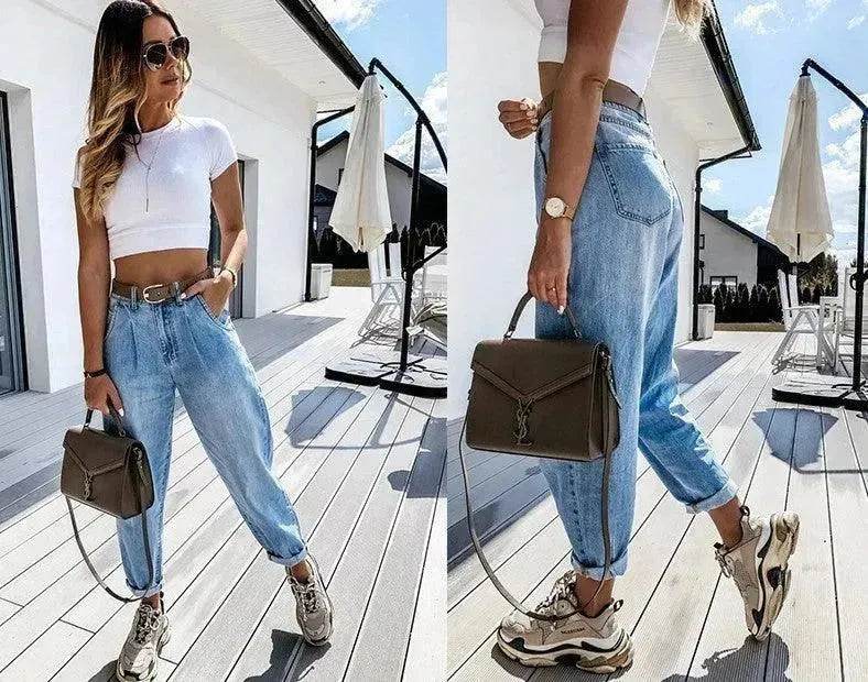 Loose High Waist Washed Daddy Pants Denim Trousers Women - EX-STOCK Canada