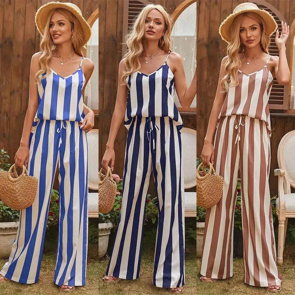 Loose Homewear Striped Small Sling Trousers Woven Suit Women - EX-STOCK Canada