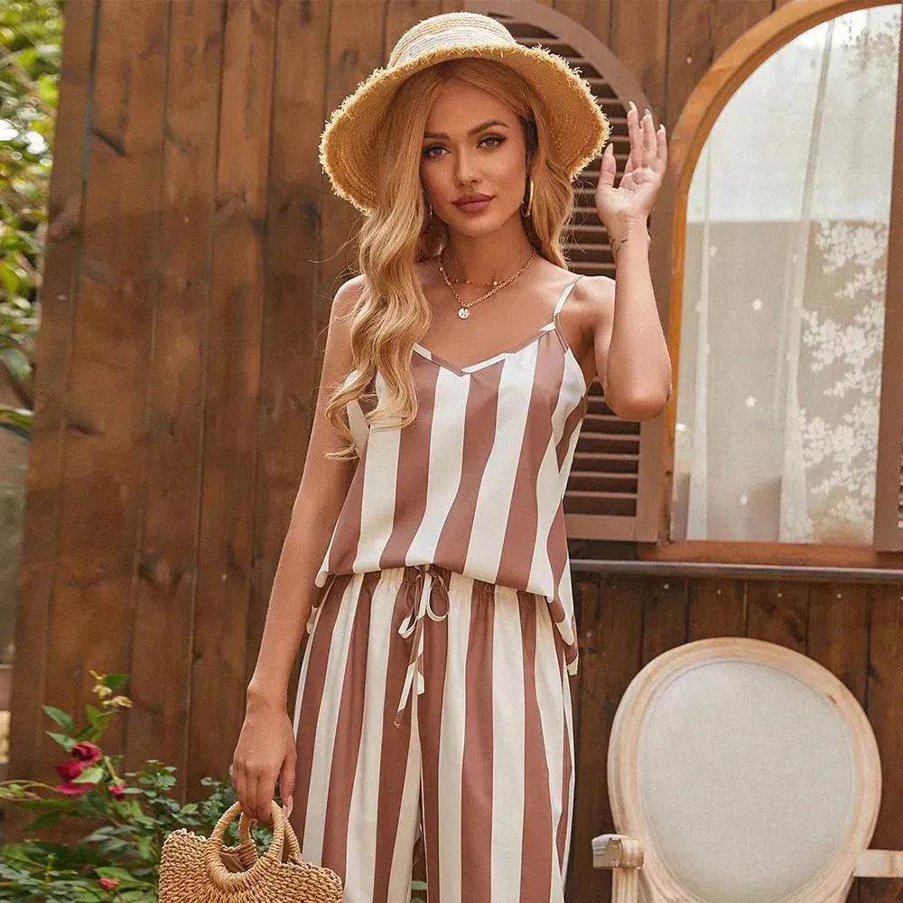 Loose Homewear Striped Small Sling Trousers Woven Suit Women - EX-STOCK Canada