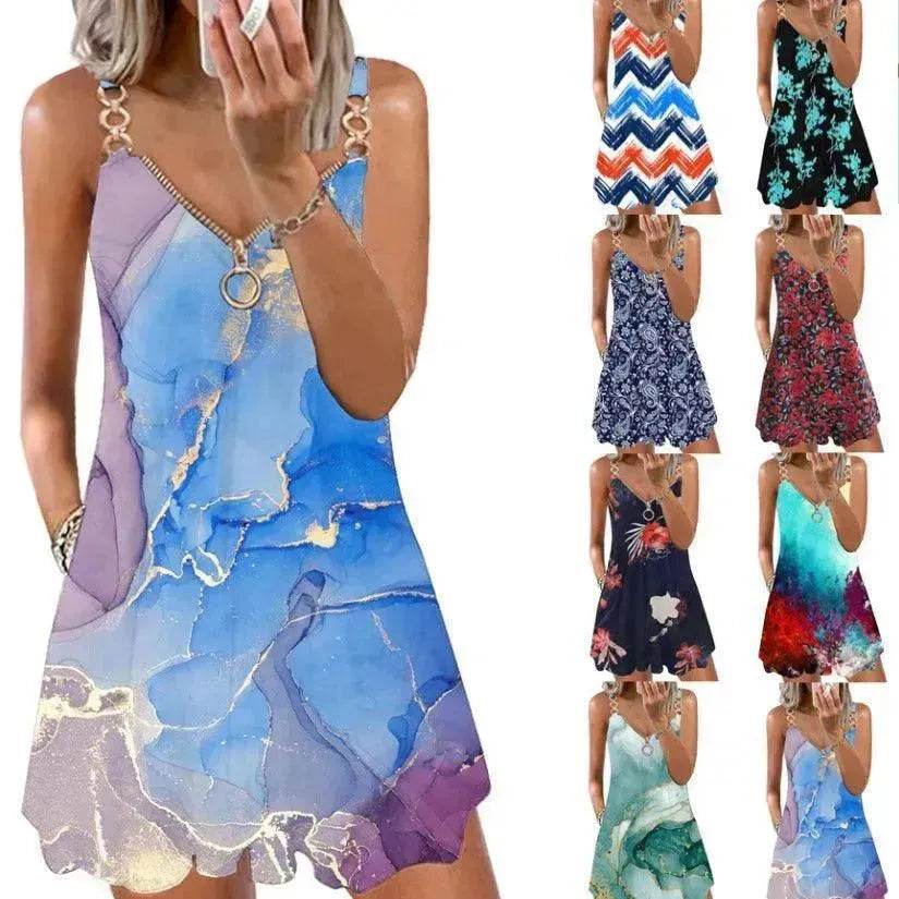 Loose Sleeveless Sling Summer Beach Printed Floral Mini Dress - EX-STOCK Canada