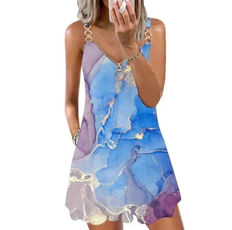 Loose Sleeveless Sling Summer Beach Printed Floral Mini Dress - EX-STOCK Canada