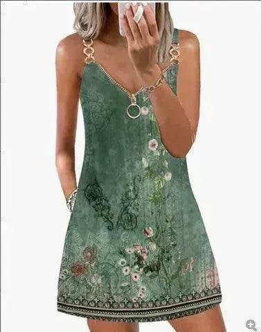 Loose Sleeveless Sling Summer Beach Printed Floral Mini Dress - EX-STOCK Canada