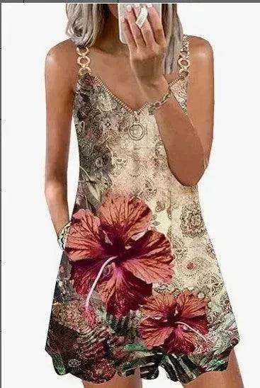 Loose Sleeveless Sling Summer Beach Printed Floral Mini Dress - EX-STOCK Canada