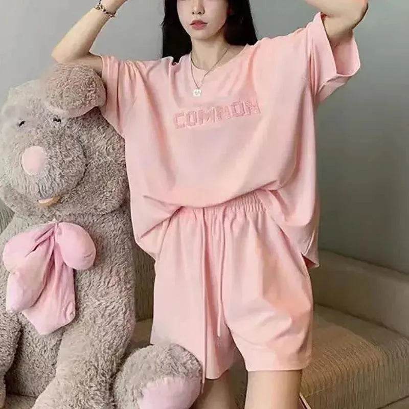 Loose Slimming Short Sleeve T-shirt High Waist Wide Leg Shorts - EX-STOCK Canada