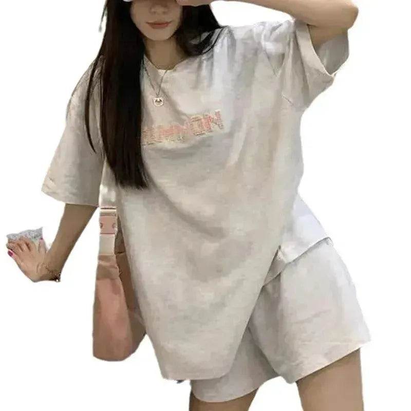 Loose Slimming Short Sleeve T-shirt High Waist Wide Leg Shorts - EX-STOCK Canada