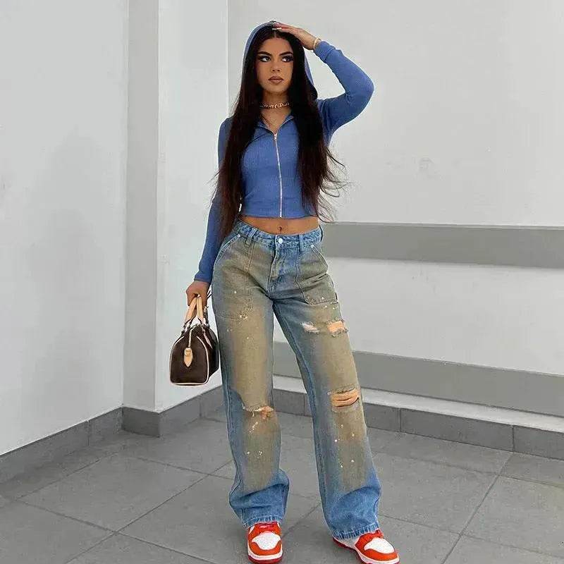 Loose Straight Fashion Street Denim Trousers For Women - EX-STOCK Canada