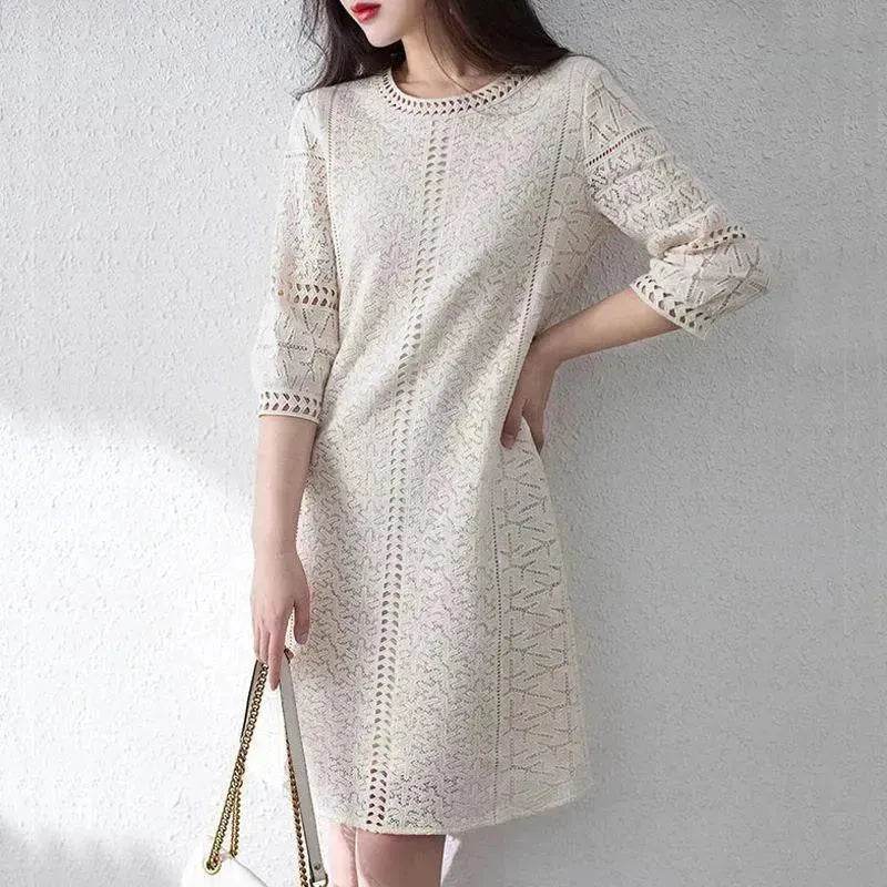 Loose Temperament Hollow-out Three-quarter Sleeve Straight Skirt - EX-STOCK Canada