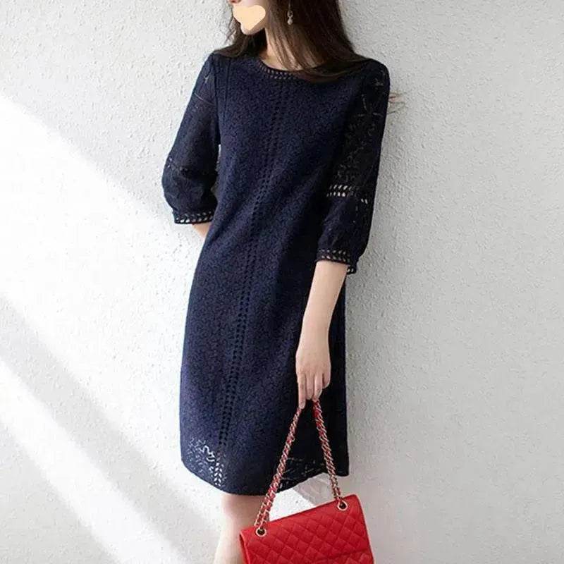 Loose Temperament Hollow-out Three-quarter Sleeve Straight Skirt - EX-STOCK Canada