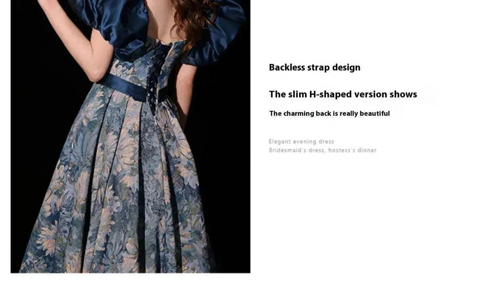 Luxurious Princess Court Oil Painting Style Tube Top Blue Evening Dress Bowl Gown - EX-STOCK Canada