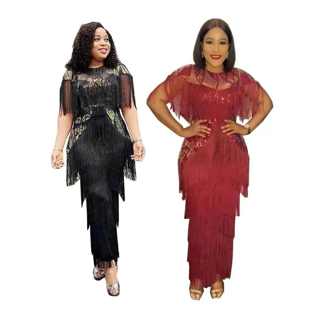 Luxurious Women's Sequined Stretch Fabric Multi-layer Dynamic Tassle Fashion Long Dress for Evening Party Cocktail Wedding Party. - EX-STOCK Canada