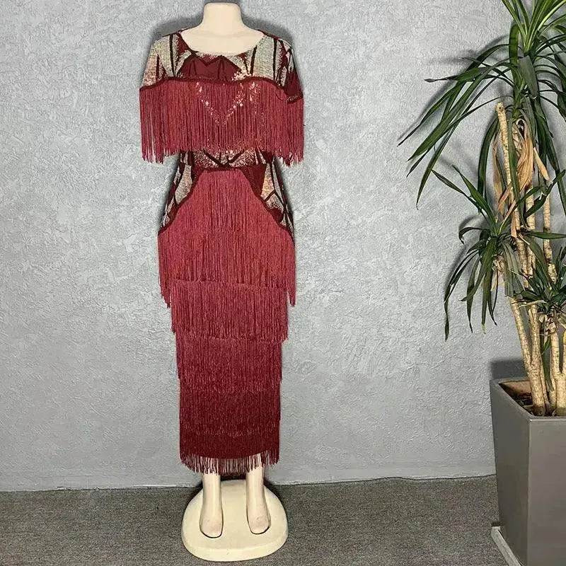 Luxurious Women's Sequined Stretch Fabric Multi-layer Dynamic Tassle Fashion Long Dress for Evening Party Cocktail Wedding Party. - EX-STOCK Canada