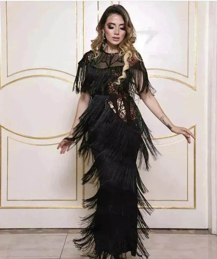 Luxurious Women's Sequined Stretch Fabric Multi-layer Dynamic Tassle Fashion Long Dress for Evening Party Cocktail Wedding Party. - EX-STOCK Canada