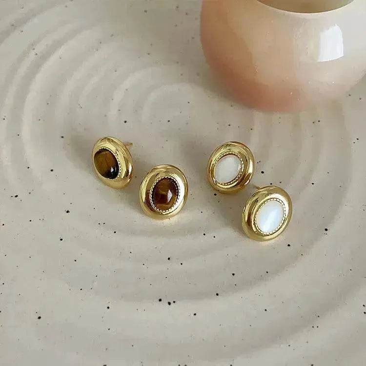 Luxury French Retro Tiger eye Metal Stud Earrings For Women Weeding Earrings - EX-STOCK Canada