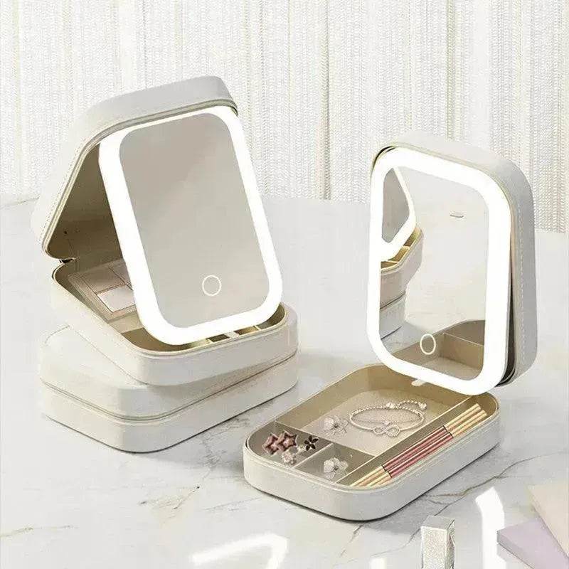 Makeup Storage Box With LED Light Mirror Portable Travel Makeup Cosmetics Storage Box Touch Light Storage Organizer - EX-STOCK Canada