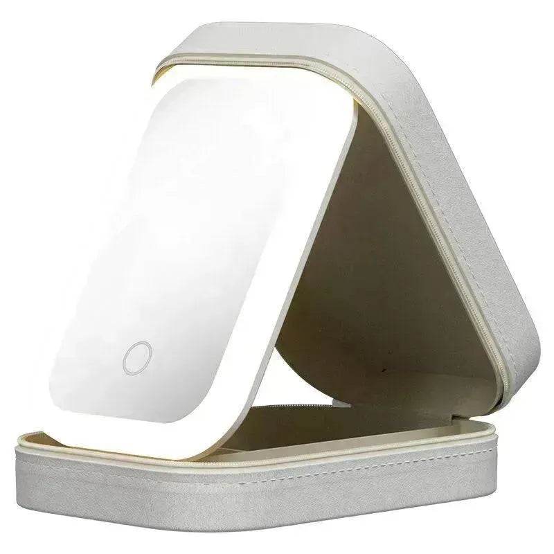 Makeup Storage Box With LED Light Mirror Portable Travel Makeup Cosmetics Storage Box Touch Light Storage Organizer - EX-STOCK Canada