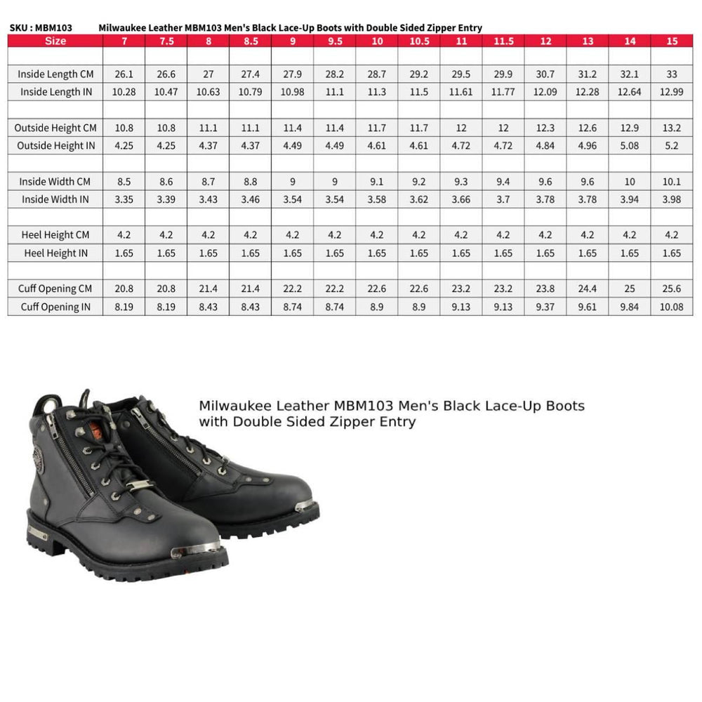 Bottes de moto pour hommes Milwaukee Leather à double fermeture éclair et lacets de 6 pouces