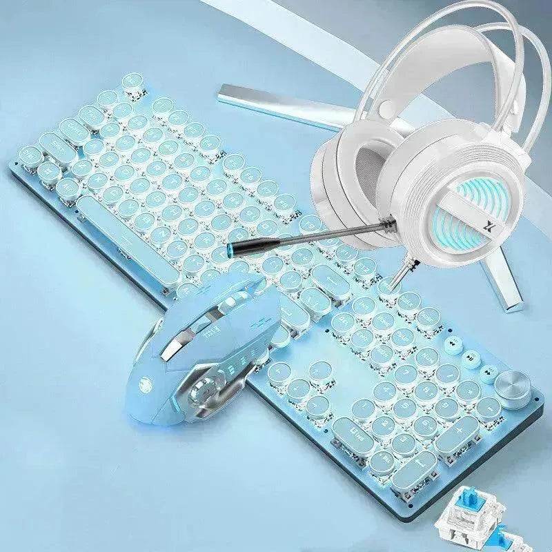 Mechanical Keyboard Wired Mouse Set Usb Interface Rechargeable Blue Retro Punk Version - EX-STOCK Canada
