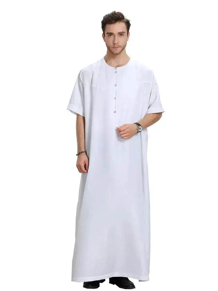 Fashionable and Elegant Men's Arab Short-sleeved Solid Color Robe Moroccan Men's Jalabiya - EX-STOCK Canada