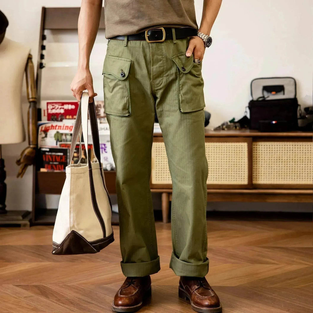 Men's Army Green Loose Straight Wide-leg Casual Pants - EX-STOCK Canada