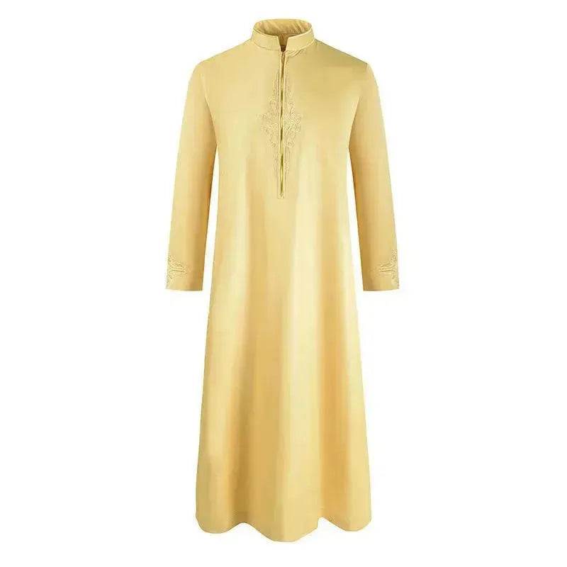Fashionable and Elegant Men'S Robe Solid Color Embroidered Middle East Arab Long-Sleeved Foreign Trade Robe Moroccan Men's Jalabiya - EX-STOCK Canada