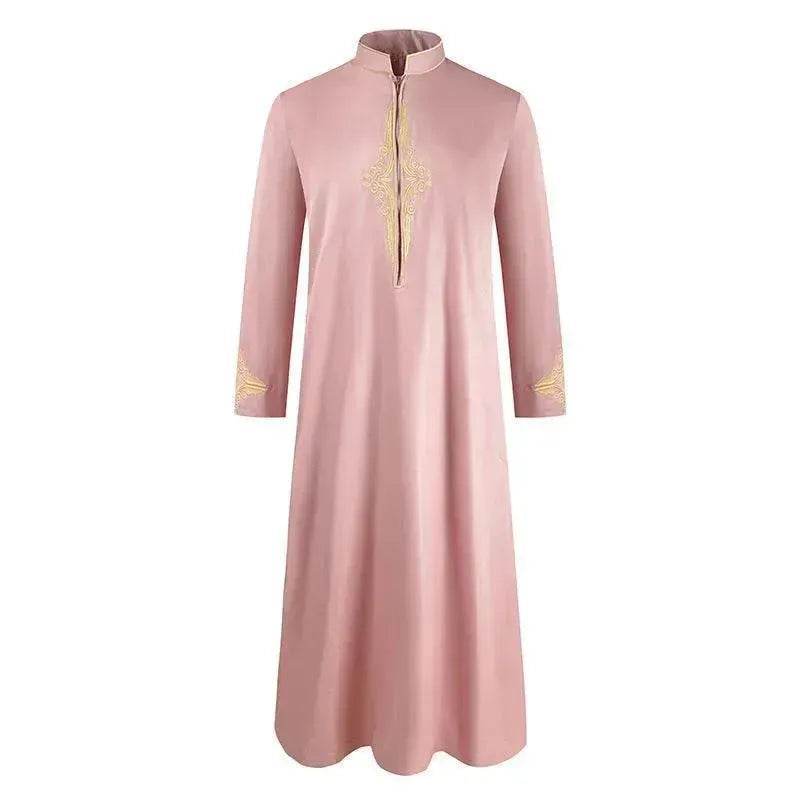 Fashionable and Elegant Men'S Robe Solid Color Embroidered Middle East Arab Long-Sleeved Foreign Trade Robe Moroccan Men's Jalabiya - EX-STOCK Canada