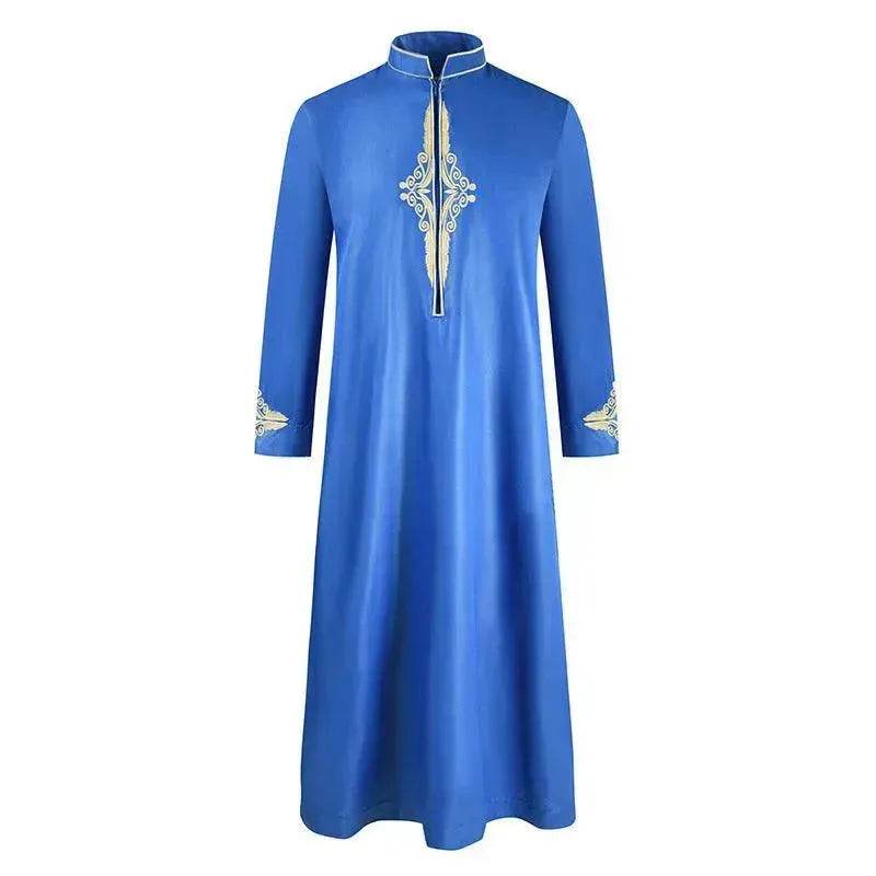 Fashionable and Elegant Men'S Robe Solid Color Embroidered Middle East Arab Long-Sleeved Foreign Trade Robe Moroccan Men's Jalabiya - EX-STOCK Canada