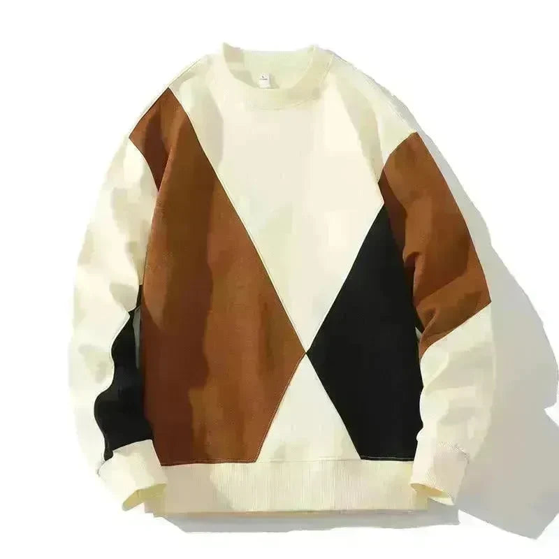 Men's Round Neck Sweater Spring Fashion Loose Breathable Stitching Long Sleeve - EX-STOCK CANADA