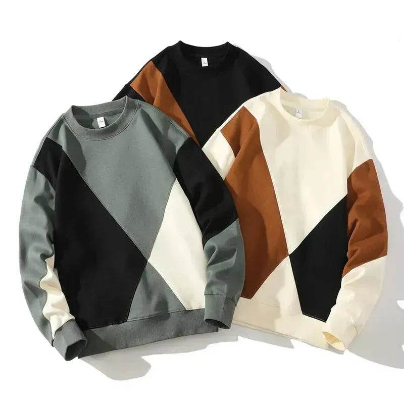 Men's Round Neck Sweater Spring Fashion Loose Breathable Stitching Long Sleeve - EX-STOCK Canada