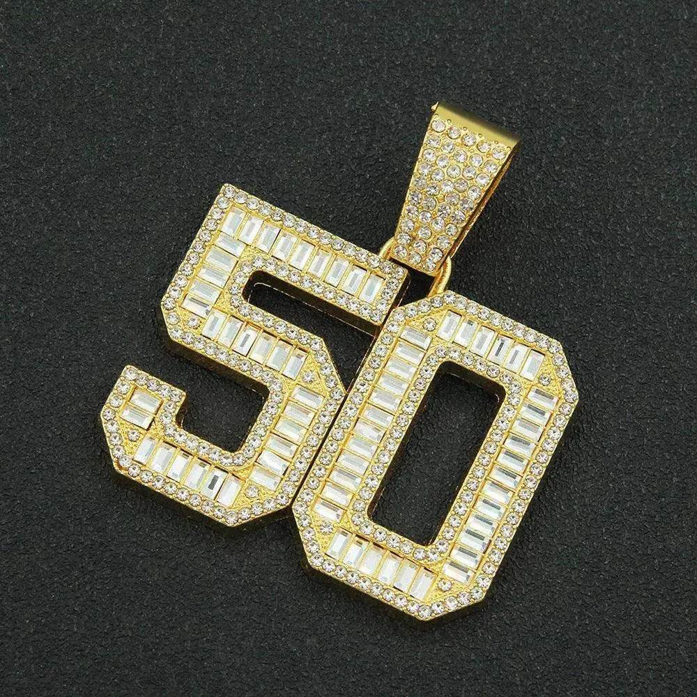 Mens Fashion Full Diamond Number 50 Pendant Necklace - EX-STOCK Canada