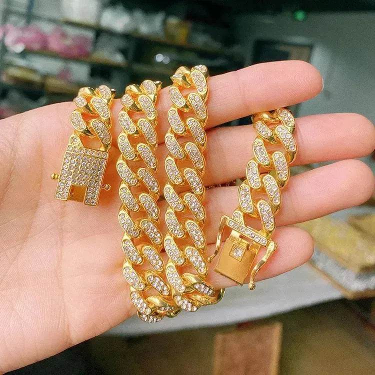 Mens Fashion Simple Full Diamond Cuba Necklace - EX-STOCK Canada