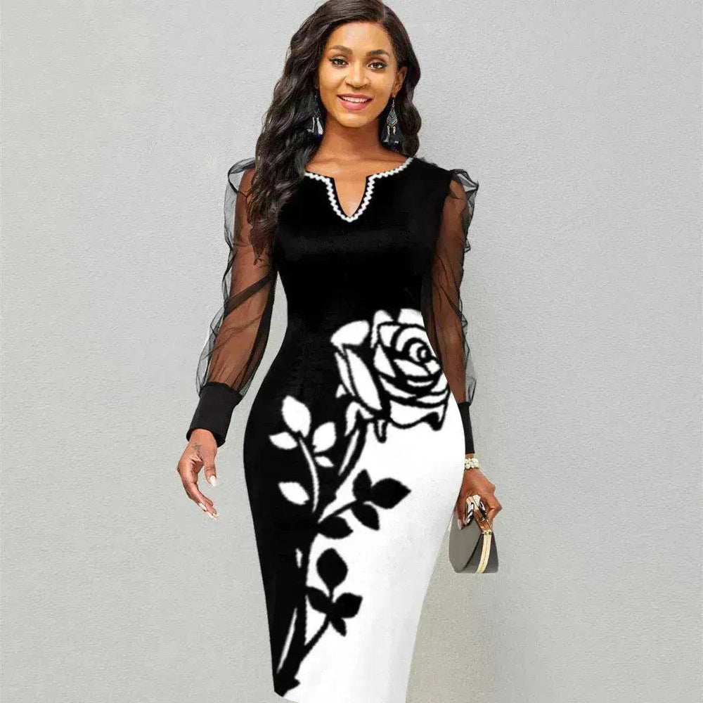 Mesh Sleeve Pencil Mid-length Hip Dress - EX-STOCK Canada