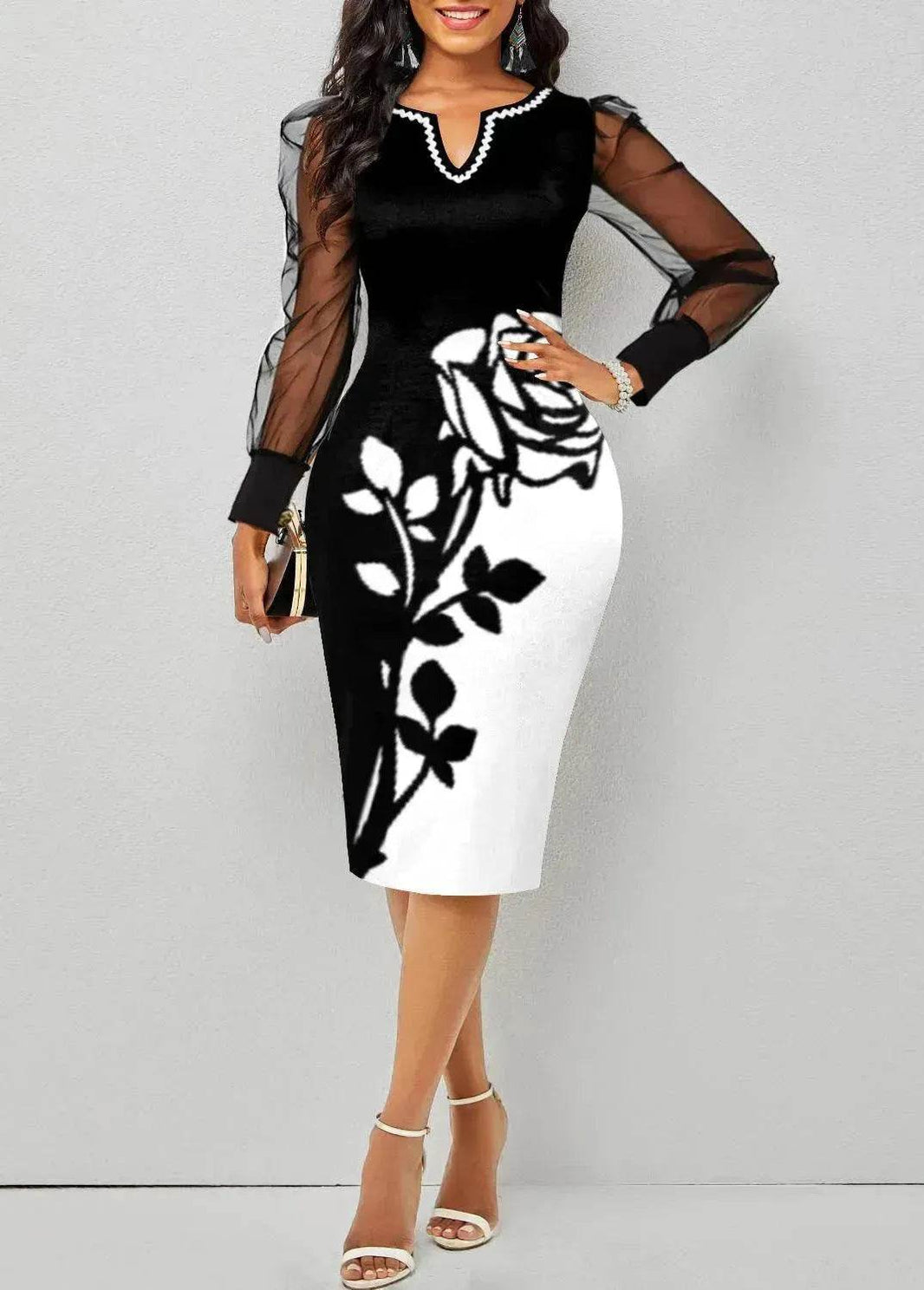 Mesh Sleeve Pencil Mid-length Hip Dress - EX-STOCK Canada