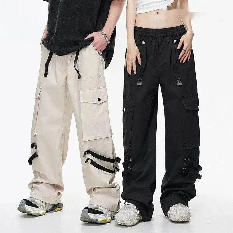 Metal Snap Fastener Detachable Webbing Multi-pocket Wide Leg Straight Overalls - EX-STOCK Canada