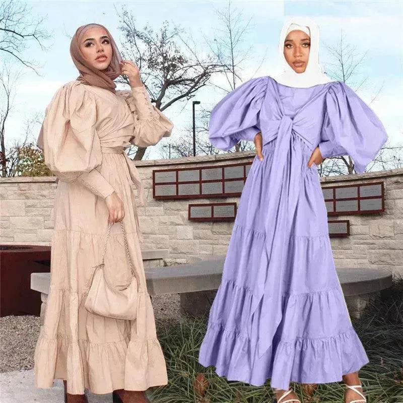 Middle East Europe and the United States Puff Sleeve Bandage More Wear French Robe Dress - EX-STOCK Canada