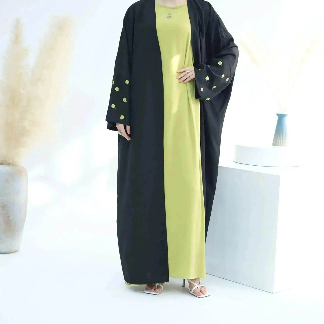 Middle East Turkey Dubai Clover Embroidery Elegant Cardigan Dress - EX-STOCK Canada